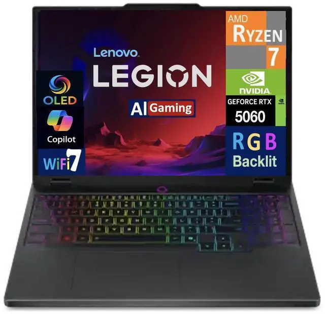 Main image of Lenovo Legion 5 AI Gaming Laptop 15.1" OLED WQXGA Display (AMD Ryzen 7 260, 16GB DDR5, 2TB PCIe SSD, NVIDIA GeForce RTX 5060, RGB KB, WiFi 7, Webcam, Bluetooth 5.4, Win 11 Pro)