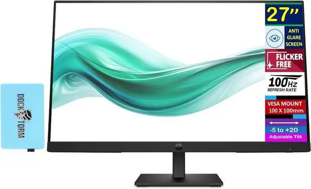Main image of HP Series 3 Pro 27" FHD IPS Monitor with 5ms Response Time, Anti Glare, Flicker Free, VESA Mount (100 x 100 mm), Displayport, HDMI & Dockztorm USB Port Expander, Black Color