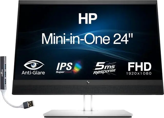 Main image of HP Mini-in-One 24" FHD Monitor with DKZ Hub, Built-in Microphone, Speakers & Webcam, Black/Silver Color only Compatible with EliteDesk 705/800 G5 Mini& ProDesk 400/600 G5 Mini
