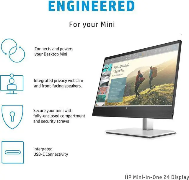 Alt view image 4 of 7 - HP Mini-in-One 24" FHD Monitor with DKZ Hub, Built-in Microphone, Speakers & Webcam, Black/Silver Color only Compatible with EliteDesk 705/800 G5 Mini& ProDesk 400/600 G5 Mini