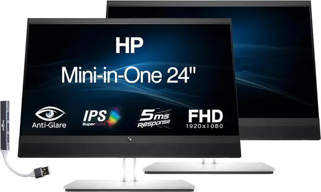 Main image of HP Mini-in-One 24" FHD Monitor with DKZ Hub, Built-in Microphone, Speakers & Webcam, Black/Silver Color 2Pack only Compatible with EliteDesk 705/800 G5 Mini& ProDesk 400/600 G5 Mini