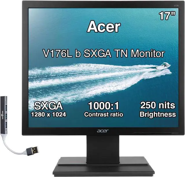Main image of Acer V176L b 17" SXGA TN Monitor with 5ms Response Time, Anti-Glare, 250 nits Brightness, VESA Mount (100x100mm), VGA & Dockztorm USB Port Expander, Black Color (UM.BV6AA.002)