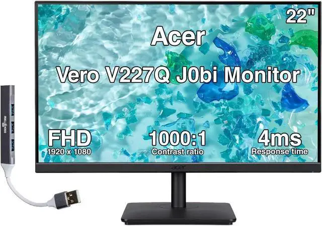 Main image of Acer Vero V227Q J0bi 22" FHD IPS Monitor with 4ms Response Time, Anti-Glare, VESA Mount (100mm), HDMI, VGA & Dockztorm USB Port Expander, Black Color (UM.WV7AA.005) w/HDMI cable