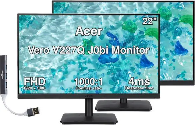Main image of Acer Vero V227Q J0bi 22" FHD IPS Monitor with 4ms Response Time, Anti-Glare, VESA Mount (100mm), HDMI, VGA & Dockztorm USB Port Expander, Black Color (UM.WV7AA.005) 2-Pack w/HDMI cable