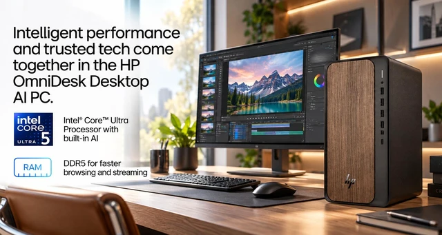 Alt view image 6 of 7 - HP OmniDesk AI HIGH PERFORMANCE Desktop (Intel Ultra 5 225, 64GB DDR5, 512GB PCIe SSD, Intel Graphics, 280W PSU, WiFi 6, Bluetooth 5.4, RJ-45, 1 Display Port, HDMI, Win 11 Pro) w/DKZ USB Port Expander