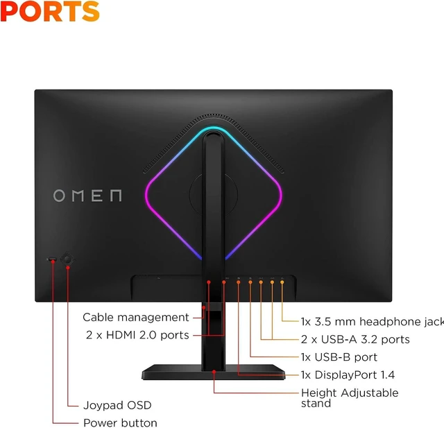 Alt view image 4 of 7 - HP OMEN 27" QHD IPS Gaming Monitor, 1ms Response Time, Anti-Glare, Flicker-free, AMD FreeSync Premium, VESA Mount (100mm), Tilt, Pivot, DisplayPort, HDMI & Dockztorm Wireless Mouse, Black