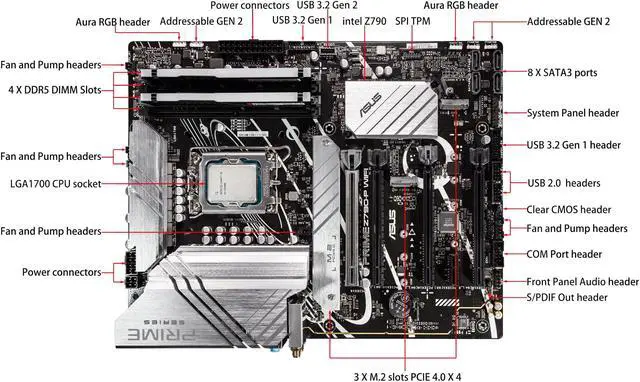 Alt view image 5 of 6 - ASUS Prime Z790-P WiFi ATX Motherboard (PCIe 5.0,Thunderbolt 4,WiFi 6) Bundle with Intel i9-13900K (Unlocked 24 cores 36M Cache, upto 5.8 GHz) and Kingston Fury Beast 32GB (2x 16GB) RGB Desktop Memory