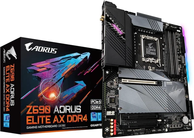 Alt view image 2 of 6 - GIGABYTE Z690 AORUS Elite AX DDR4 LGA 1700 ATX Motherboard, Quad M.2, PCIe 5.0, USB 3.2 Gen2 Type-C, Bundle with Intel Core i9-12900K 12th Gen Alder Lake 16-Core LGA 1700 (Box) Processor.