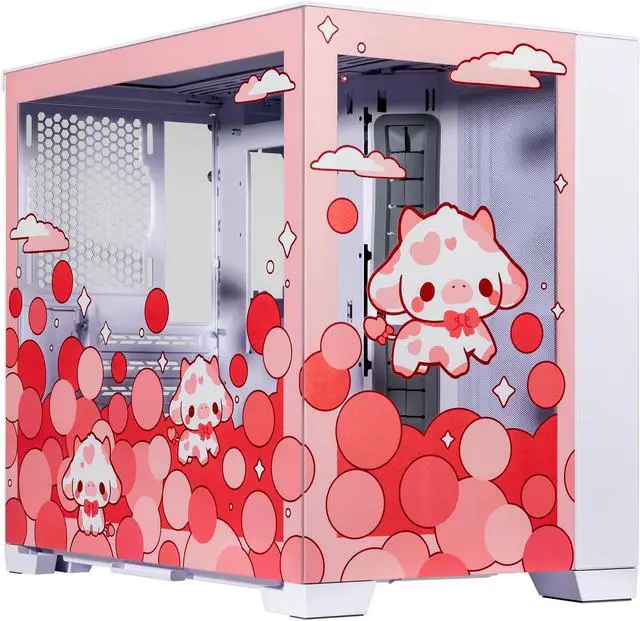 Main image of Velztorm Bubble Cow Custom Art Aluminum Tempered Glass O11 Dynamic Mini Rose Pink Gaming Computer Case, Supports Mini-ITX, Micro-ATX, and ATX Motherboard Sizes, O11D Mini-S