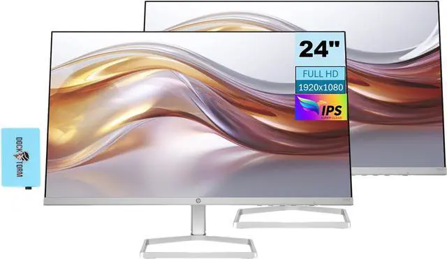Main image of HP Series 5 524sf Monitor 94C17AA#ABA Bundle with Docztorm Dock, 24" FHD IPS (1920x1080) Display, 1x HDMI, 1x VGA, Flicker-free, Ideal for Home & Business, Black/Silver (2024 Latest Model) (2 Pack)
