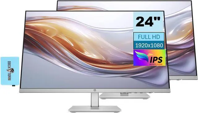 Main image of HP Series 5 524sh Monitor 94C19AA#ABA Bundle with Docztorm Dock, 24" FHD IPS (1920x1080) Display, 1x HDMI, 1x VGA, Flicker-Free, Ideal for Home & Business, Black/Silver (2024 Latest Model) (2 Pack)