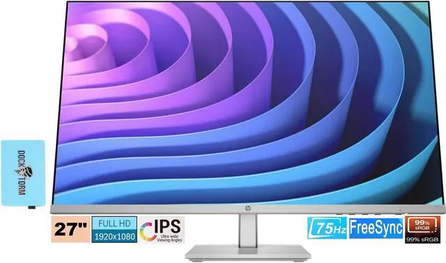 Main image of HP M27h FHD Monitor 76D13AA#ABA Bundle With Docztorm Dock, 27" Full HD (1920 x 1080) 75Hz Anti-Glare IPS Display, AMD FreeSync, 2xHDMI, VGA, Adjustable, Ideal for Home and Business (2023 Latest Model)