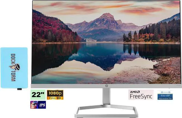 Main image of HP 22 IPS 1080P FreeSync Monitor Bundle with Docztorm Dock, 22 inch IPS FHD (1920 x 1080) Display, HDMI, VGA, Adjustable Tilt, Ideal for Home & Business, Black & Silver (2024 Latest Model)