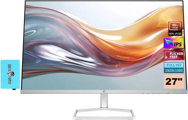 Main image of HP 27" FHD IPS (1920x1080) Monitor Bundle with Docztorm Dock, 100Hz Refresh Rate, 2X HDMI 1.4, 1x VGA, Flicker-Free, Anti-Glare, Ideal for Home & Business, White/Silver (2024 Latest Model)