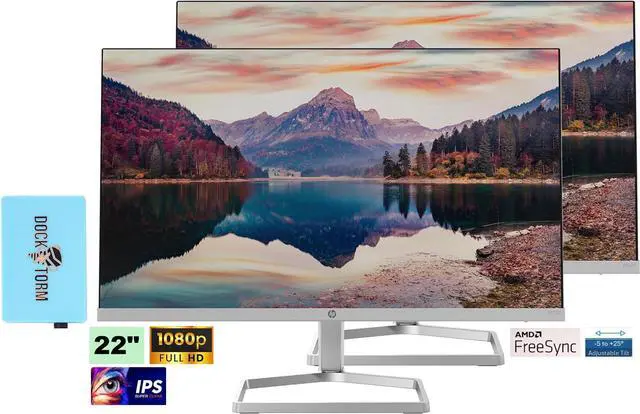Main image of HP 22 IPS 1080P FreeSync Monitor Bundle with Docztorm Dock, 22 inch IPS FHD (1920 x 1080) Display, HDMI, VGA, Adjustable Tilt, Ideal for Home & Business, Black & Silver (2024 Latest Model) 2 Pack