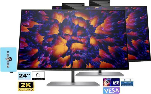 Main image of HP 24" QHD IPS (2650x1440) Conferencing Monitor Bundle with Docztorm Dock, 90Hz Refresh Rate, 1 HDMI 2.0, 2 DisplayPort 1.4, Webcam, Ideal for Business, Black/Silver (2023 Latest Model) (2 Pack)