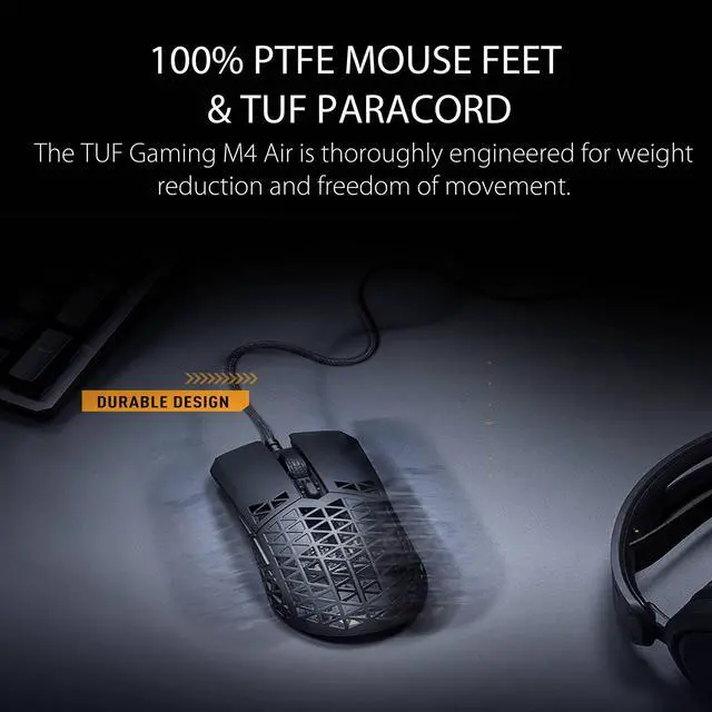 Alt view image 5 of 7 - ASUS TUF M4 Air Wired Gaming Mouse - P307, Durable and Ultralight Air Shell Design, 16,000 dpi Optical Sensor, Six Tactile programmable Buttons, IPX6 Water Resistance, Black Color