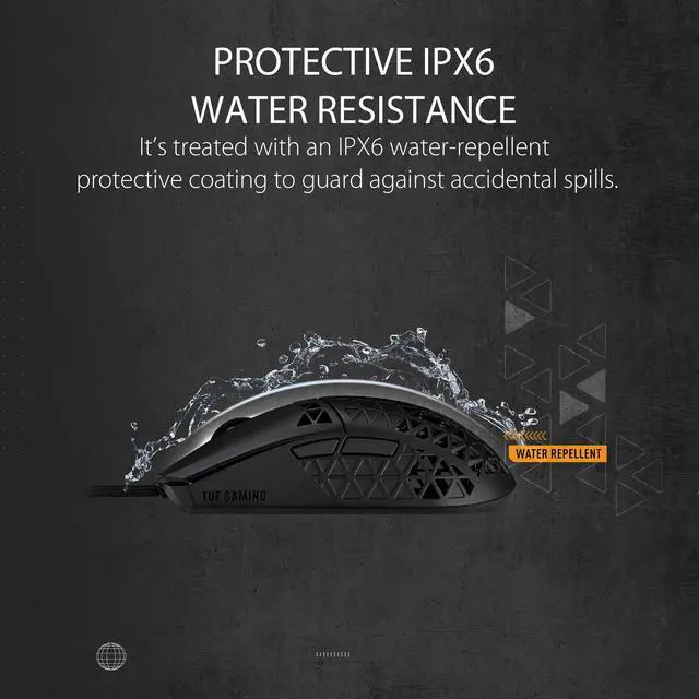 Alt view image 6 of 7 - ASUS TUF M4 Air Wired Gaming Mouse - P307, Durable and Ultralight Air Shell Design, 16,000 dpi Optical Sensor, Six Tactile programmable Buttons, IPX6 Water Resistance, Black Color