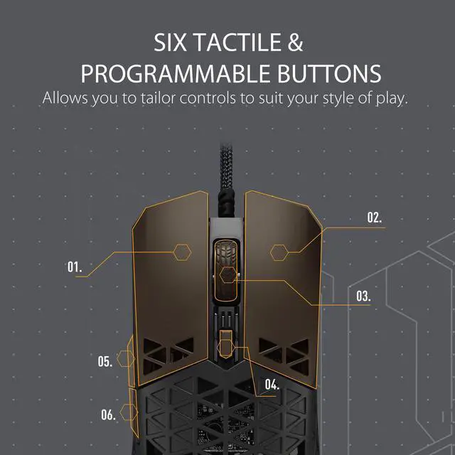 Alt view image 7 of 7 - ASUS TUF M4 Air Wired Gaming Mouse - P307, Durable and Ultralight Air Shell Design, 16,000 dpi Optical Sensor, Six Tactile programmable Buttons, IPX6 Water Resistance, Black Color
