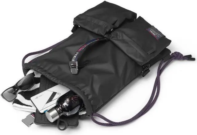Alt view image 5 of 7 - ASUS ROG Slash BD3700 Multi-use Drawstring Bag with Zinc Alloy Buckle, ROG Slash Pattern Strap, Water-Resistant Inner Zip Pocket, Versatile Carrying Options, Suitable for up to 15.6-inch Laptop