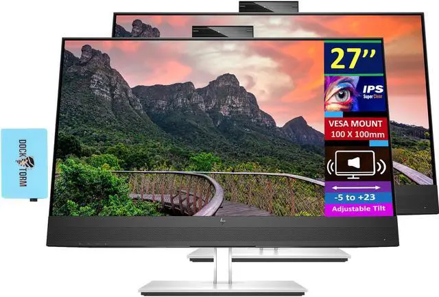 Main image of HP E27m G4 USB-C Conferencing Monitor 40Z29AA#ABA Bundle w/Docztorm Dock, 27" QHD IPS 2K Display, VESA Mount (100mm), 5MP Webcam, Ideal for Home & Business, Black/Silver (2024 Latest Model) (2 Pack)