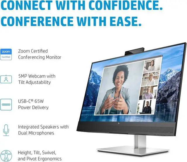 Alt view image 3 of 7 - HP E27m G4 USB-C Conferencing Monitor 40Z29AA#ABA Bundle w/Docztorm Dock, 27" QHD IPS 2K Display, VESA Mount (100x100mm), 5MP Webcam, Ideal for Home & Business, Black/Silver (2024 Latest Model)