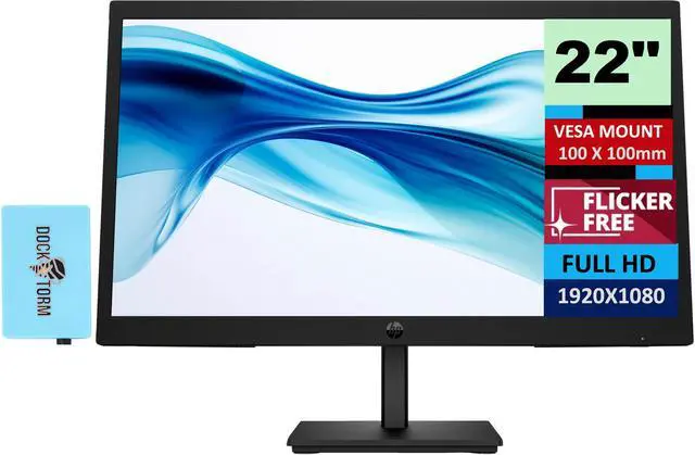 HP Series 3 Pro 21.45 inch FHD Monitor Bundle With Docztorm Dock, 21.45" FHD IPS (1920x1080) 100Hz Display, VESA Mount (100x100mm), Ideal for Home & Business