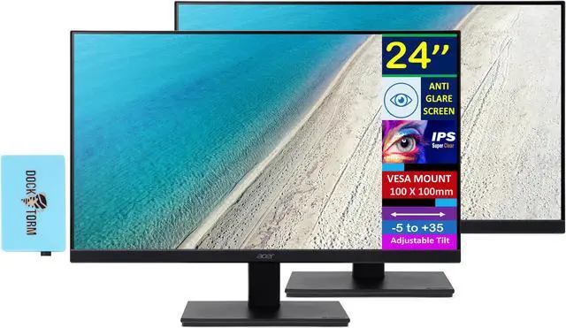 Main image of Acer 24" Vero V247Y Gbmix FHD IPS Monitor with 4 ms Response Time, Anti-Glare, Adaptive Sync, Integrated Speakers, VESA Mount (100mm) & Dockztorm USB Port Expander, HDMI, Black (UM.QV7AA.G03) 2-Pack