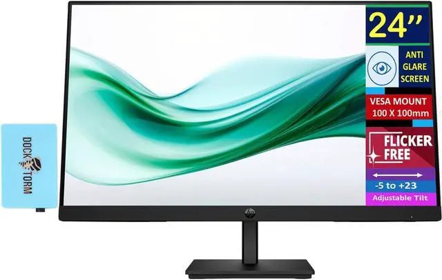 Main image of HP 24" FHD VA Monitor with 5 ms Response Time, Anti-Glare, Flicker Free, VESA Mount (100x100mm), HDMI, VGA & Dockztorm USB Port Expander, Black Color