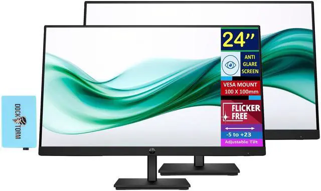 Main image of HP 24" FHD VA Monitor with 5 ms Response Time, Anti-Glare, Flicker Free, VESA Mount (100x100mm), HDMI, VGA & Dockztorm USB Port Expander, Black Color (2-Pack)