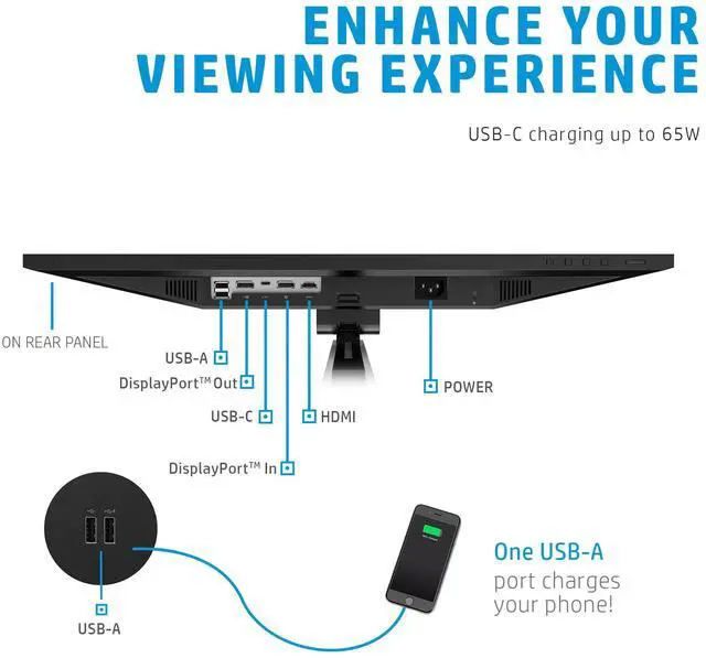 Alt view image 7 of 7 - HP 24" E24u G4 FHD USB-C Monitor w/5ms Response Time, Anti-Glare, Flicker Free, VESA Mount (100mm), Display Port & Dockztorm USB Port Expander, Black/Silver (189T0AA#ABA - 2025 Latest Model)