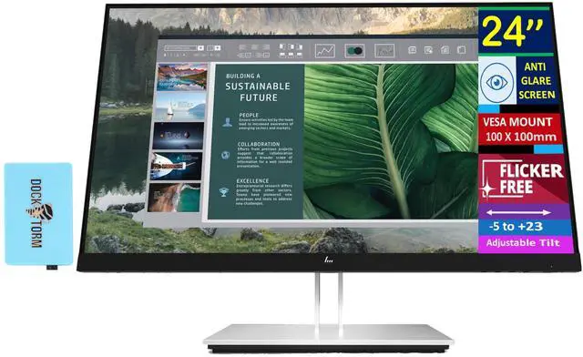 Alt view image 2 of 7 - HP 24" E24u G4 FHD USB-C Monitor w/5ms Response Time, Anti-Glare, Flicker free, VESA Mount (100mm), Display Port & Dockztorm USB Port Expander, Black/Silver (189T0AA#ABA) & Ergoflexy Single Mount Arm