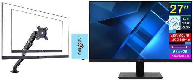 Main image of Acer 27" Vero V7 V277 E FHD IPS AMD FreeSync Monitor with 4ms Response Time, VESA Mount (100mm), VGA & Dockztorm USB Port Expander, Black (UM.HV7AA.E01) & Ergoflexy Single Mount Arm