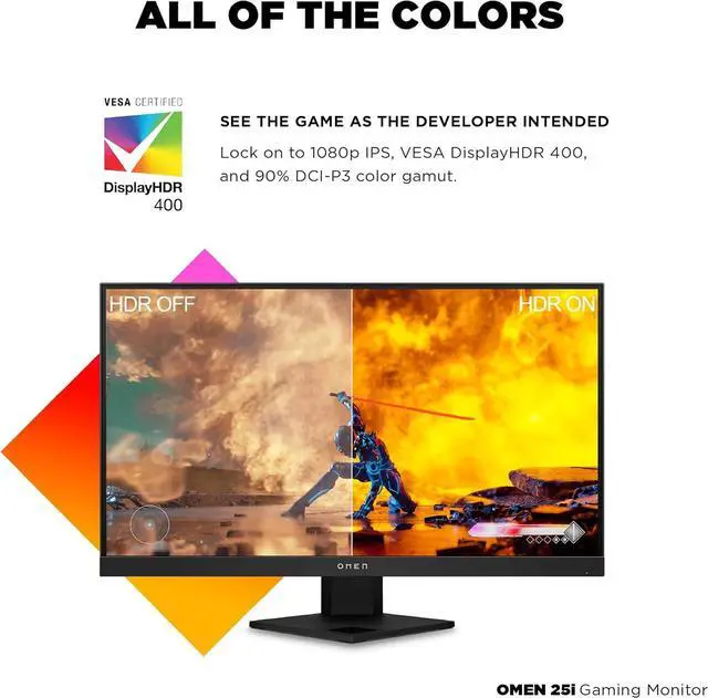 Alt view image 4 of 4 - HP OMEN 25i 25" 16:9 Gaming Monitor 22J05AA#ABA, 25" IPS Full HD (1920 x 1080) 165 Hz VESA Display HDR 400, On-Screen Controls, Ideal for Gaming, Black (2023 Latest Model)