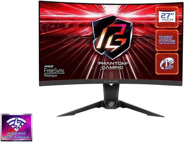 Alt view image 2 of 6 - ASRock Phantom PG27Q15R2A 27" QHD 2560 x 1440 (2K) 165 Hz (144Hz and higher) Wi-Fi Antenna FreeSync Premium (AMD Adaptive Sync) Built-in Speakers Curved Gaming Monitor
