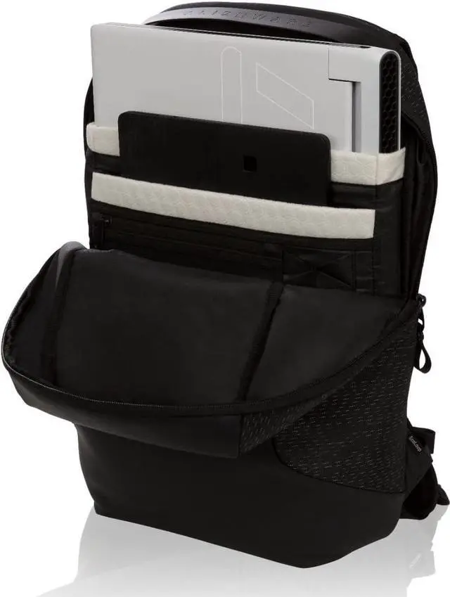 Alt view image 3 of 6 - Alienware Horizon Slim Backpack AW323P, Weather resistant, Shockproof, Padded shoulder straps and back, Anti-scratch interior, GalaxyWeave Black