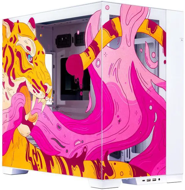 Main image of Velztorm Fierce Tiger Custom Case Art Aluminum Tempered Glass O11 Dynamic EVO Mid-Tower Gaming Computer Case, Supports ATX, Micro-ATX, Mini-ITX & E-ATX Motherboard Sizes, O11DEW White