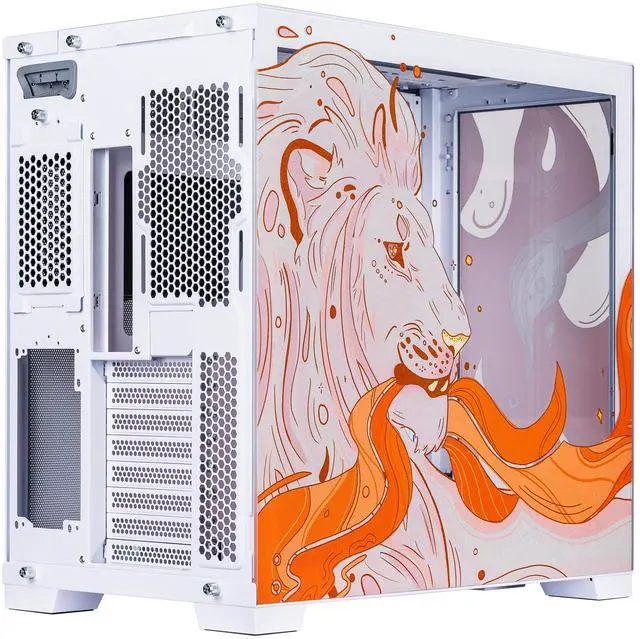 Alt view image 3 of 7 - Velztorm Regal Lion Custom Case Art Aluminum Tempered Glass O11 Dynamic EVO Mid-Tower Gaming Computer Case, Supports ATX, Micro-ATX, Mini-ITX & E-ATX Motherboard Sizes, O11DEW White