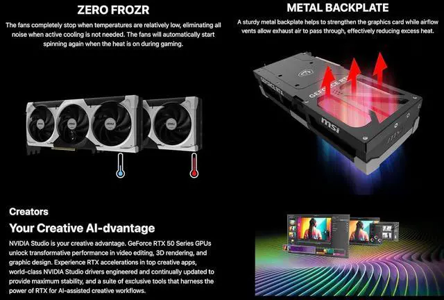 Alt view image 6 of 7 - MSI Ventus 3X FeForce RTX 5090 OC Edition 32GB GDDR7, PCI Express Gen 5, Clocks Extreme: 2452 MHz, CUDA CORES 21760 Units, Memory Speed 28 Gbps. Bundle with Targus dockstation and Alienware Backpack