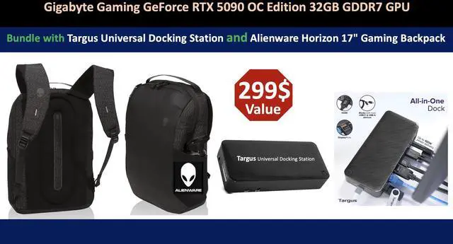 Alt view image 2 of 7 - GIGABYTE Gaming GeForce RTX 5090 OC Edition 32GB GDDR7, 2550 MHz (Ref. Card : 2407MHz), Clock 28 Gbps, Memory Bus 512 bit, Resolution 7680x4320, Bundle with Targus Dock Station and Backpack Alienware