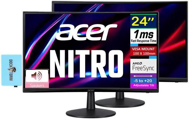 Alt view image 2 of 7 - acer Nitro ED240Q FreeSync FHD 1500R Curve Monitor ZeroFrame Design with 1ms Response Time, VESA Mount (100mm), VGA, HDMI & Dockztorm Hub, Black (UM.UE0AA.H01) & ErgoFlexy Dual Monitor Mount (2Pack)