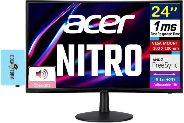 Alt view image 2 of 7 - acer Nitro 24" FreeSync FHD 1500R Curve Monitor ZeroFrame Design with 1ms Response Time, VESA Mount (100mm), VGA, HDMI & Dockztorm USB Port Expander, Black (2025) & Ergoflexy Single Mount Arm