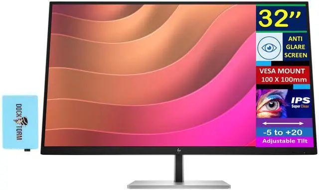 Main image of HP 32" 4K USB-C Monitor with 5ms Response Time, Anti Glare, Flicker Free, VESA Mount (100mm), Displayport, HDMI & Dockztorm USB Port Expander, Black/Silver (2025 Latest Model)
