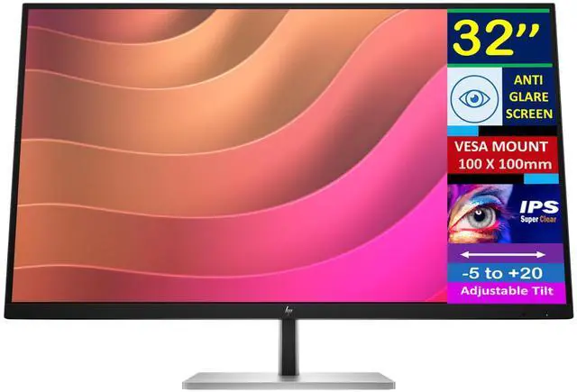 Main image of HP E32k G5 32" 4K USB-C Monitor with 5ms Response Time, Anti Glare, Flicker Free, VESA Mount (100mm), Displayport & HDMI, Black/Silver (6N4D6AA#ABA - 2025 Latest Model) (Renewed)