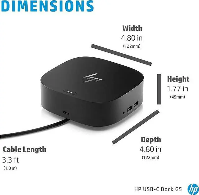 Alt view image 5 of 6 - HP USB-C Essential Dock G5 (8 in 1 Adapter for USB-C and Thunderbolt-Enabled Laptops, Notebooks and PCs - Single Cable for Charging, Networking, or Data Transfers), Black