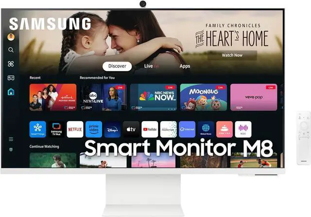 Main image of SAMSUNG 32-Inch M8 (M80D) 4K UHD Smart Monitor with Streaming TV, Speakers, HDR10+, AI Upscaling, Ergonomic Stand, Slimfit Camera, Gaming Hub, USB-C & DKZ USB Port Expander, (LS32DM801UNXZA)