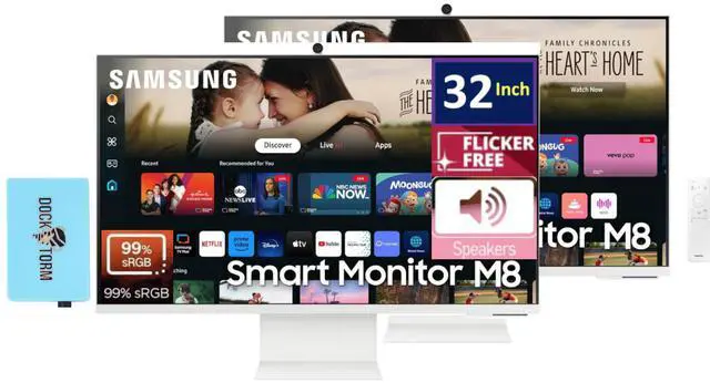 Main image of SAMSUNG 32-Inch M8 (M80D) 4K UHD Smart Monitor with Streaming TV, Speakers, HDR10+, AI Upscaling, Ergonomic Stand, Slimfit Camera, Gaming Hub, USB-C & DKZ USB Port Expander,(LS32DM801UNXZA) 2 Pack