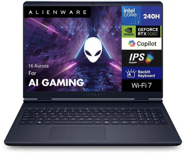 Main image of Alienware 16 Aurora AC16250 AI Gaming Laptop 16.0" 120Hz IPS WQXGA Display (Intel Core 7 240H, NVIDIA GeForce RTX 5060 8GB, 32GB DDR5, 2TB PCIe SSD, Backlit KB, WiFi 7, Webcam, Win 11 Pro)