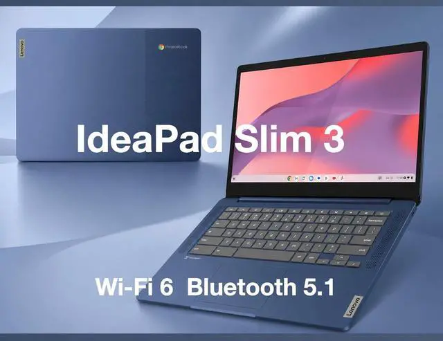 Alt view image 4 of 7 - Lenovo IdeaPad Slim 3 82XJ0000US Abyss Blue Chromebook 14" IPS FHD Touchscreen Display, MediaTek Kompanio 520, 4GB RAM, 64GB eMMC SSD, WiFi 6, USB-C, ChromeOS, w/Dockztorm Wireless Mouse