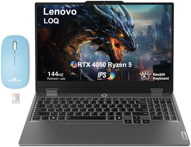 Main image of Lenovo LOQ Gaming Laptop 15.6" 144Hz IPS FHD Display (AMD Ryzen 5 7235HS, GeForce RTX 4050 6GB, 64GB DDR5, 4TB PCIe SSD, Backlit KB, WiFi 6, Webcam, Win 11 Home) w/Dockztorm Wireless Mouse